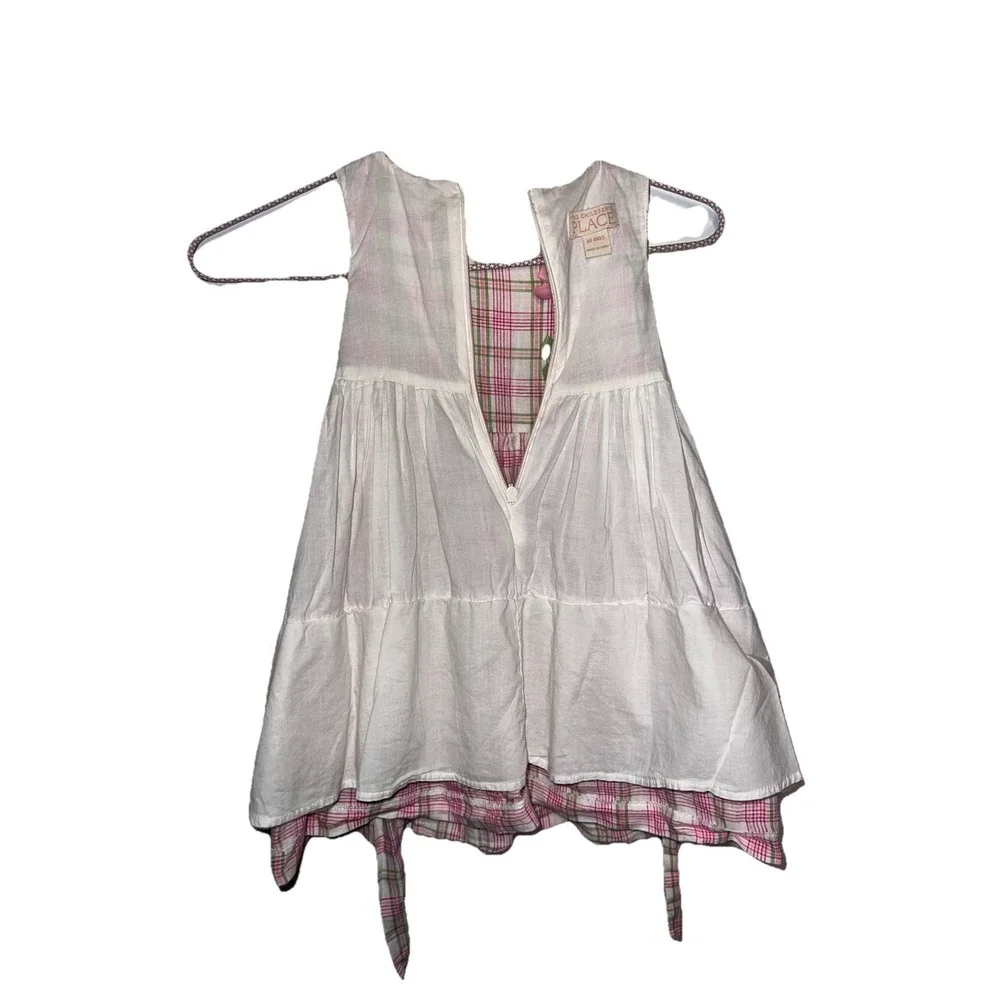 Children's Place White, Pink & Green Plaid Washable Linen Dress - Size: 18 Month
